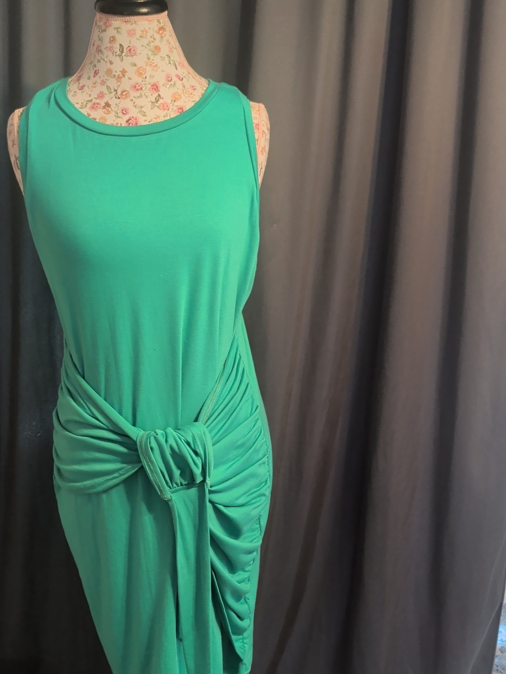 Sleeveless Knot-Front Green Midi Dress